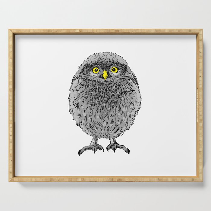 Fluffy Cute Baby Owl Serving Tray By Puffyowlstudio Society6