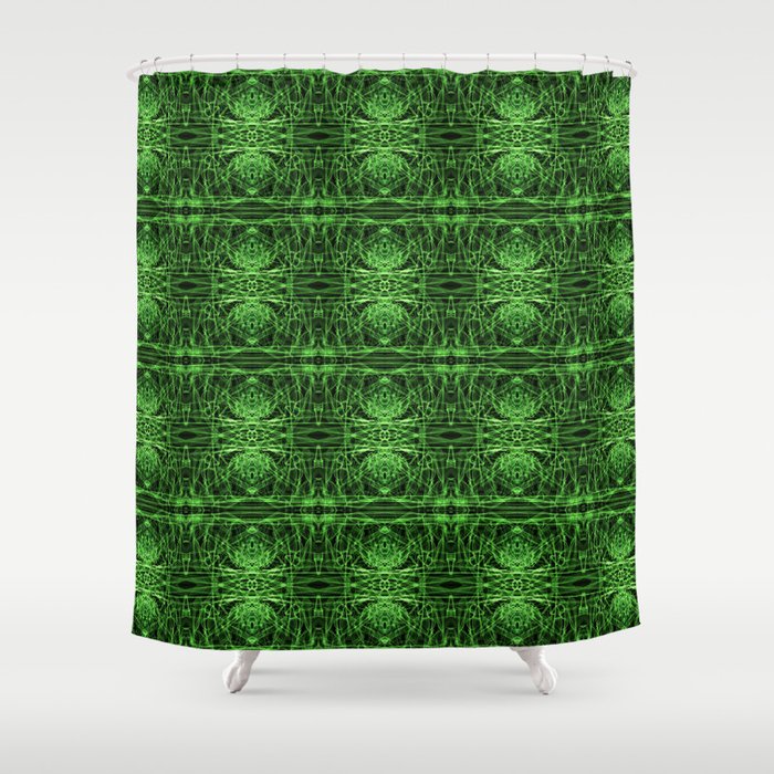 Liquid Light Series 46 ~ Green Abstract Fractal Pattern Shower Curtain