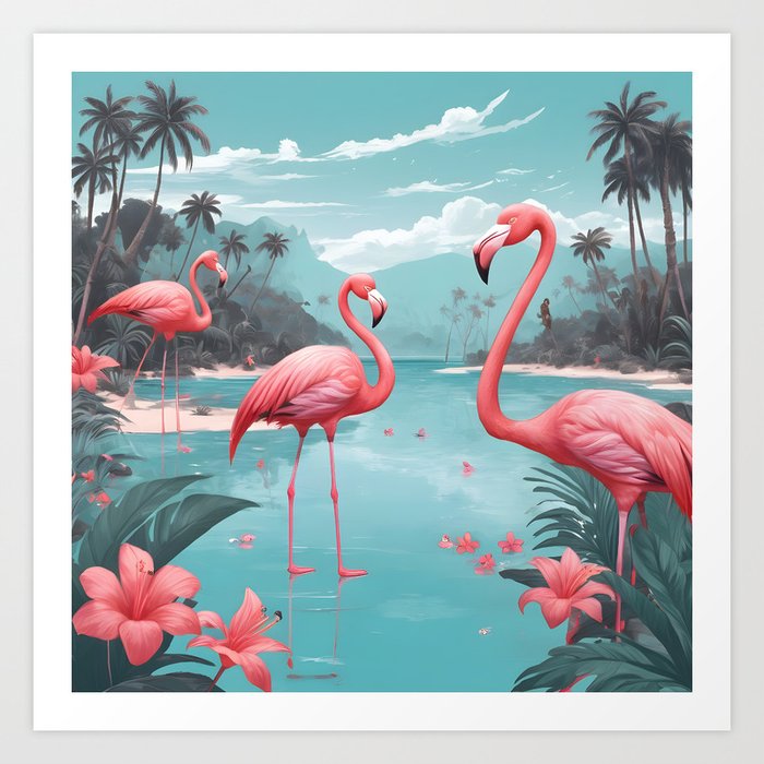 Flamingos bay Art Print