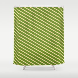 [ Thumbnail: Green & Tan Colored Striped Pattern Shower Curtain ]