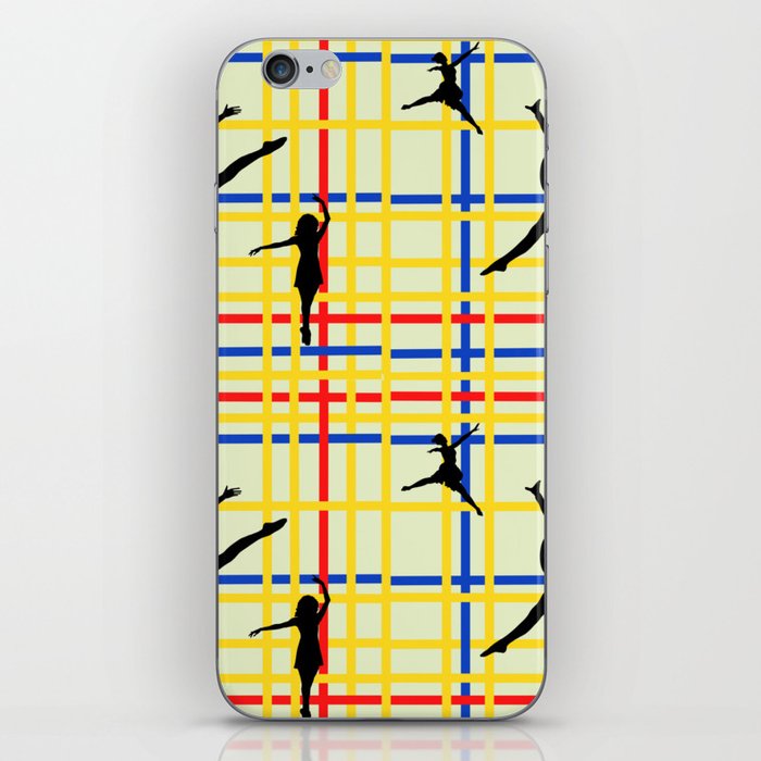 Dancing like Piet Mondrian - New York City I. Red, yellow, and Blue lines on the light green background iPhone Skin