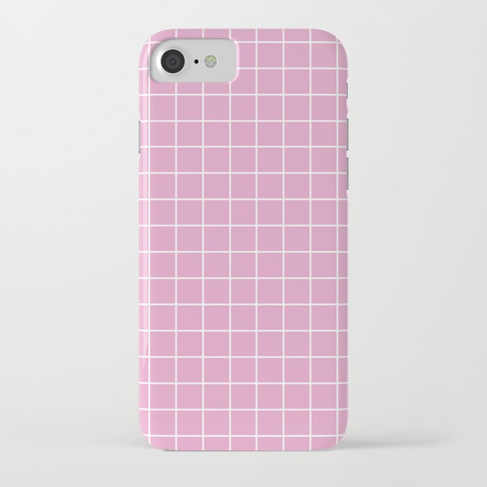 Kobi - pink color - White Lines Grid Pattern iPhone Case