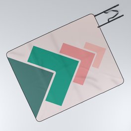 Retro Geometric Arrows Layered Squares- Pinks and Greens- Horizontal Picnic Blanket
