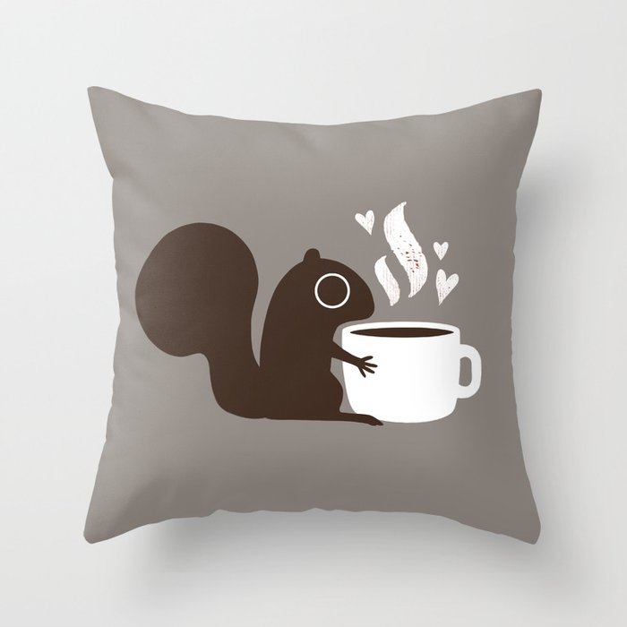Squirrel Coffee Lover | Cute Woodland Animal Throw Pillow