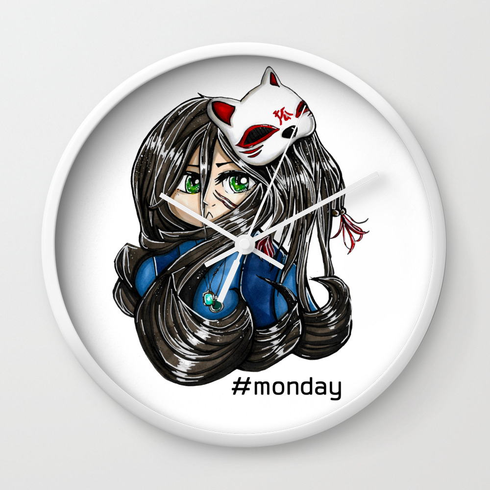 Cat Mask Girl Monday Drawing Anime Wall Clock By