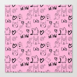 Pink cartoon cat pattern Canvas Print
