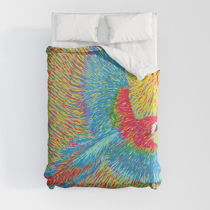Post Impressionism style brazilian blue red macaw parrot vector painting Duvet Cover