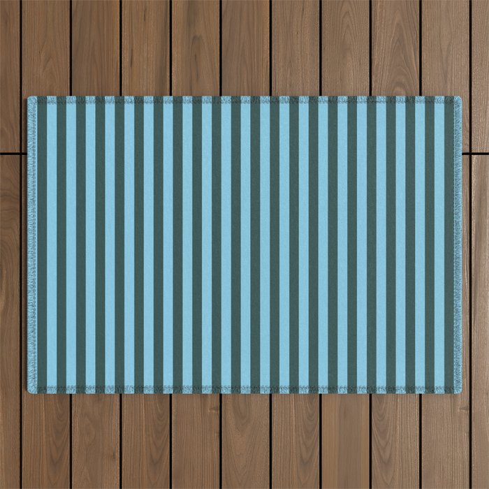 Sky Blue & Dark Slate Gray Colored Pattern of Stripes Outdoor Rug
