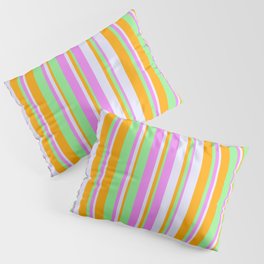 [ Thumbnail: Light Green, Orange, Lavender, and Violet Colored Striped/Lined Pattern Pillow Sham ]