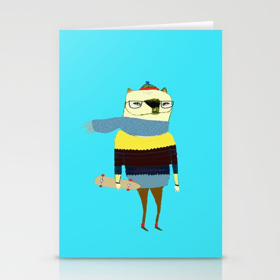 Bear Skateboarder, skateboarding print, skater Stationery Cards