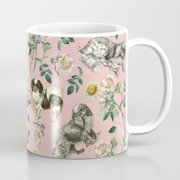 Cavalier King Charles Spaniels and  Japanese Spaniels with Dog Rose - Pink pattern  Coffee Mug