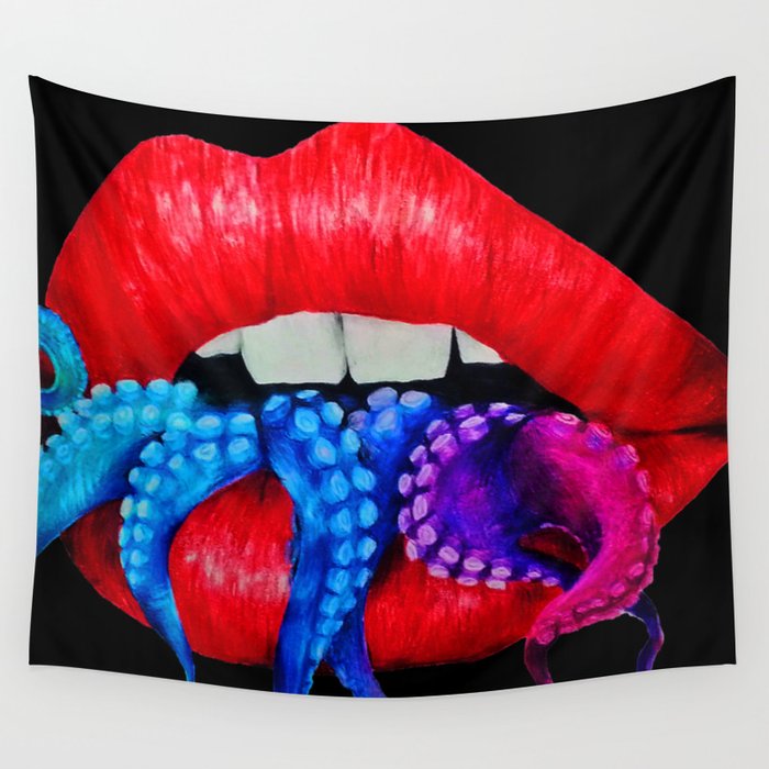 Tentacle Mouth (Red) Wall Tapestry
