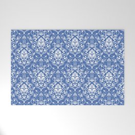 Blue and White Damask Welcome Mat