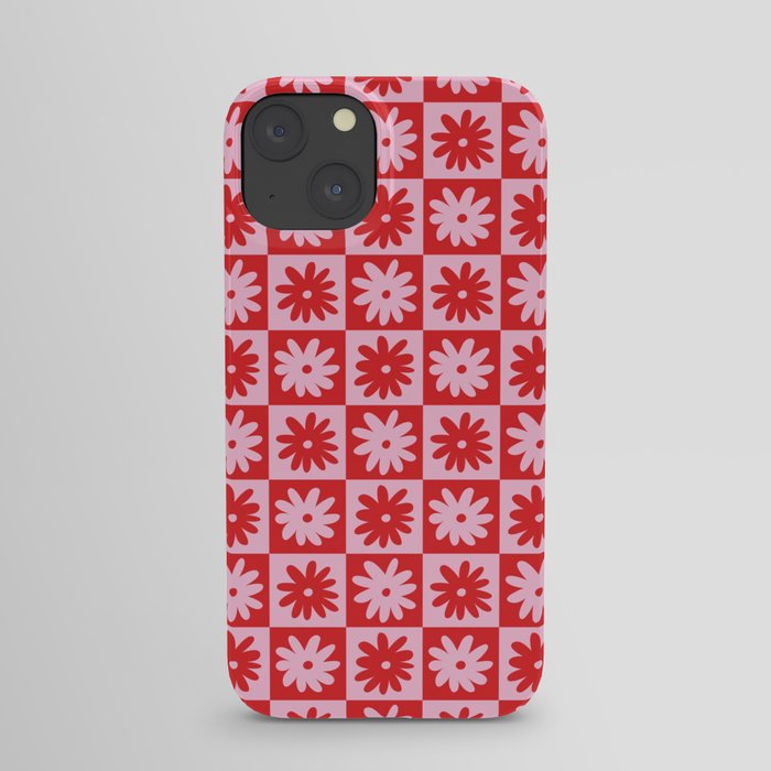 Pink & Red Checkerboard Flower Pattern iPhone Case