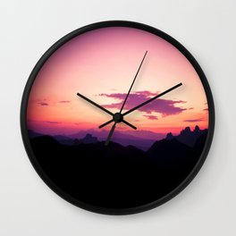 Fuchsia & Purple Sunset Mountains Wall Clock