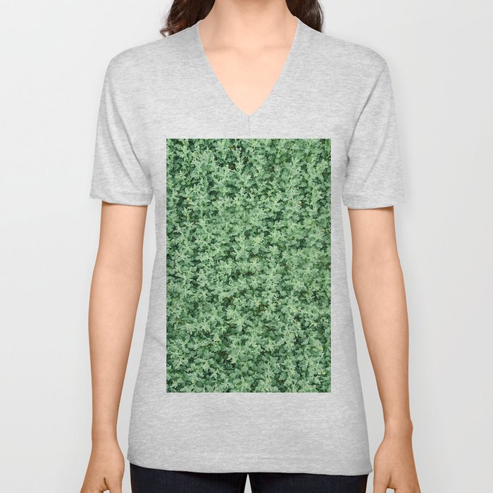 Nature print, Green rapeseed agriculture field Top View. Rapeseed. V Neck T Shirt