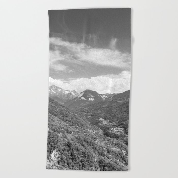 Mountains in the French alps art print- black and white landscape and travel photography Beach Towel