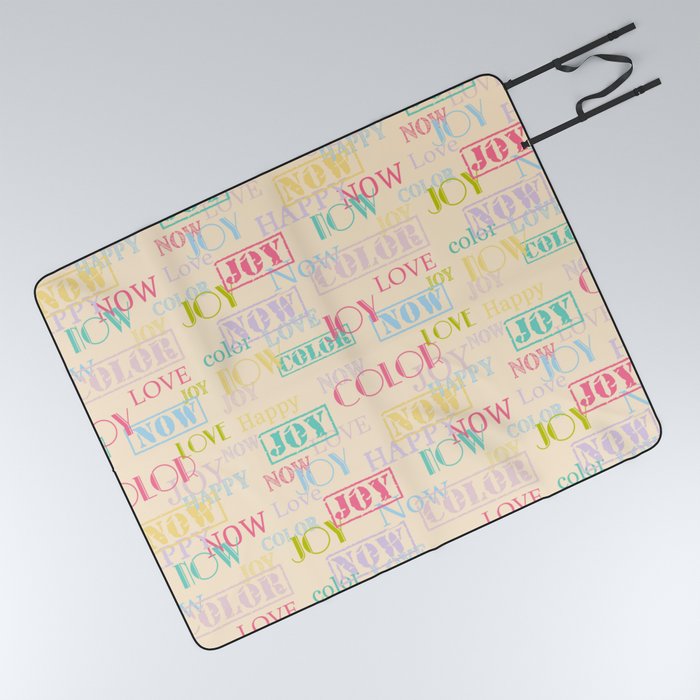 Enjoy The Colors - Colorful typography modern abstract pattern on creamy pastel color background Picnic Blanket