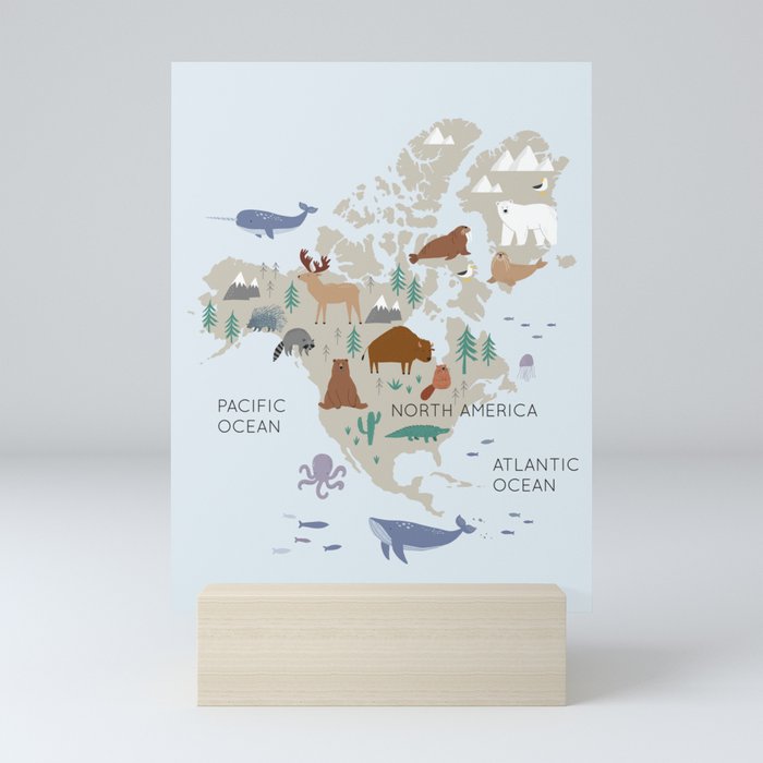 North America continent, World map for kids Mini Art Print