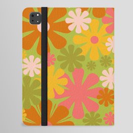 Retro 60s 70s Aesthetic Floral Pattern in Lime Green Pink Yellow Orange iPad Folio Case