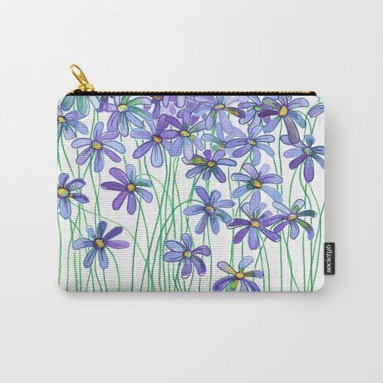 Purple Daisies in Watercolor & Colored Pencil Carry-All Pouch