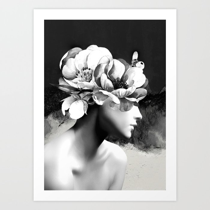 Floral Portrait-black and white Art Print