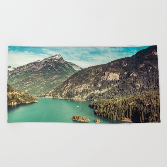 Lake Diablo - Blue and Green Water and Trees Beach Towel