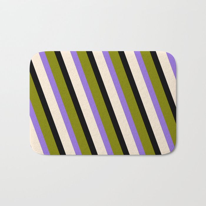 Green, Purple, Beige, and Black Colored Stripes/Lines Pattern Bath Mat
