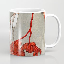Red Mimosa & Flying Bird, Art Deco Roaring Twenties female portrait painting by George Barbier Coffee Mug