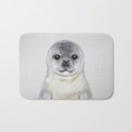 Baby Seal - Colorful Bath Mat | Fauna, Portrait, Cute, Collage, Kids, Ocean, Ice, Nature, Minimalist, Water 