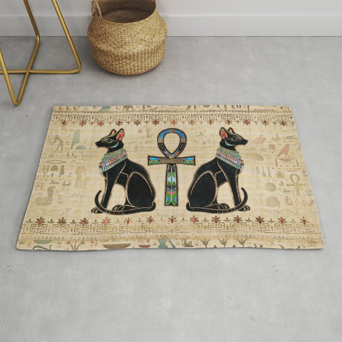 Egyptian Cats and ankh cross Rug