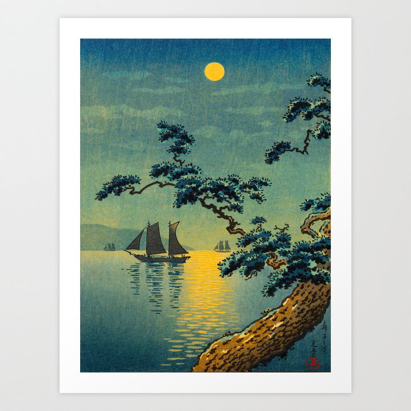 Tsuchiya Koitsu Maiko Seashore Japanese Woodblock Print Night Time Moon Over Ocean Sailboat Art Print By Enshape Society6 Tsuchiya Koitsu Maiko Seashore Japanese Woodblock Print Night Time Moon Over Ocean Sailboat Art Print By Enshape Society6