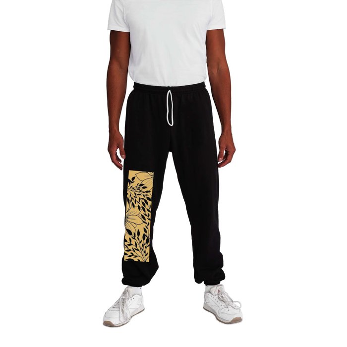 Floral Prints and Leaves, Line Art, Yellow Sweatpants