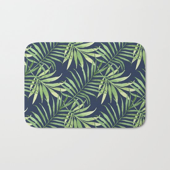 Tropical Branches on Dark Pattern 05 Bath Mat