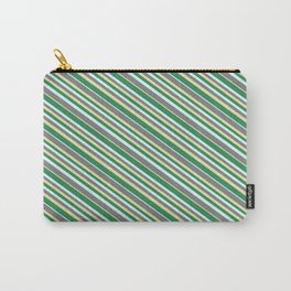 [ Thumbnail: Grey, Pale Goldenrod, Sea Green, and Light Cyan Colored Lines Pattern Carry-All Pouch ]