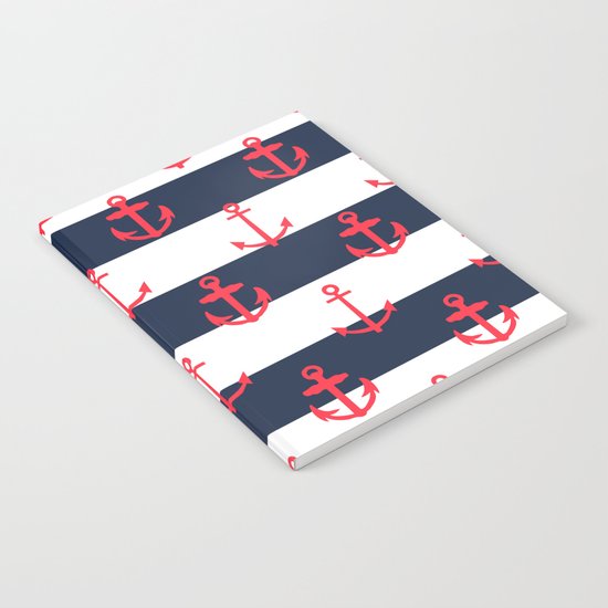 Red White and Blue Anchor Pattern Notebook