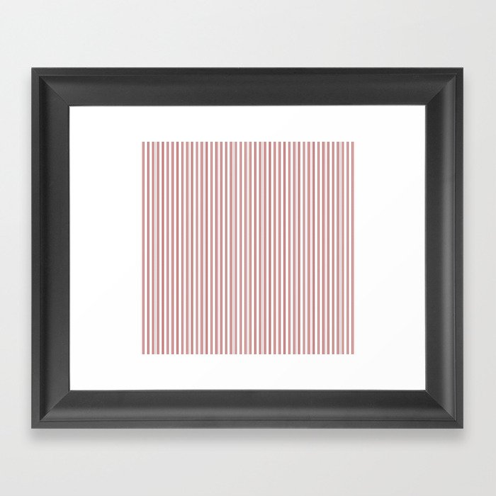 Wine Red and White Micro Vintage English Country Cottage Ticking Stripe Framed Art Print