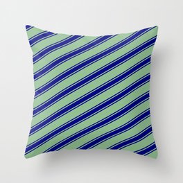 [ Thumbnail: Dark Sea Green and Blue Colored Lined/Striped Pattern Throw Pillow ]