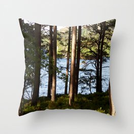 Scottish Highlands Pine Trees Loch Side Summer View Nature Photography Throw Pillow