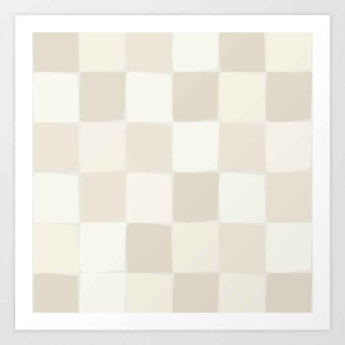 Flux Check Irregular Organic Grid Pattern in Pale Beige and Cream Tones Art Print