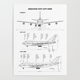 Boeing 747-SP and 747-100 Blueprint in High Resolution (white) Poster