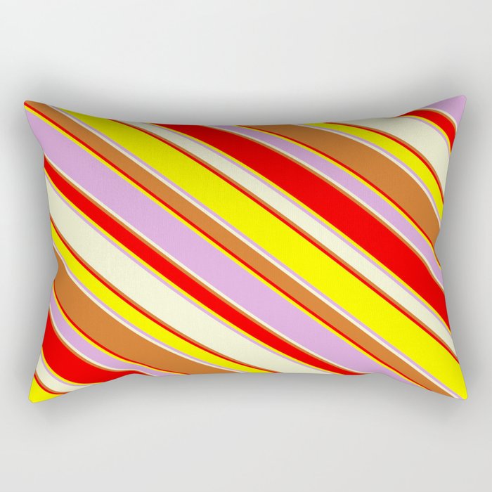 Eyecatching Red, Yellow, Plum, Light Yellow & Chocolate Colored Stripes Pattern Rectangular Pillow