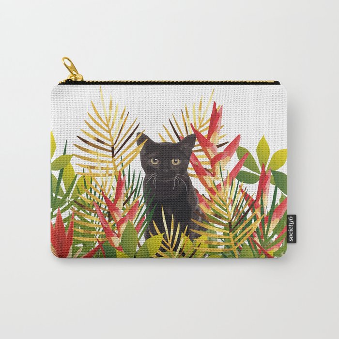 Black Cat Jungle Flower Carry-All Pouch