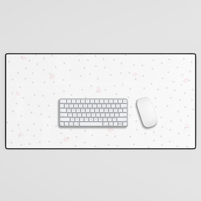 Pink Pastel flying dandelion seeds simple Christmas seamless pattern and Grey Confetti on White Background Desk Mat
