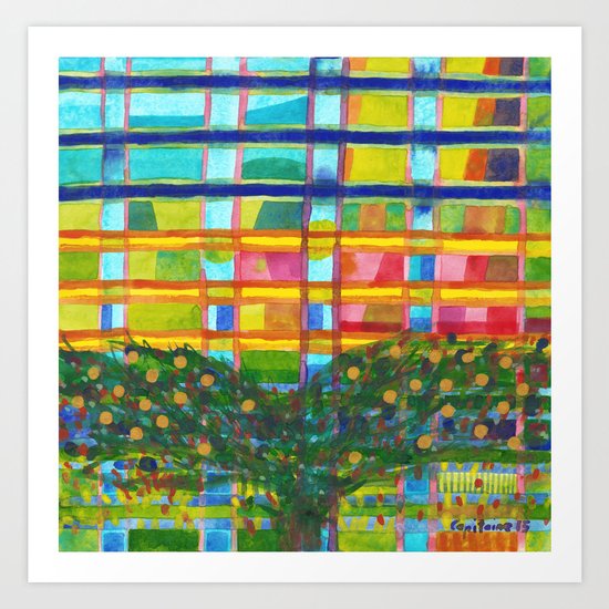 Tree In Front Of A Building Art Print