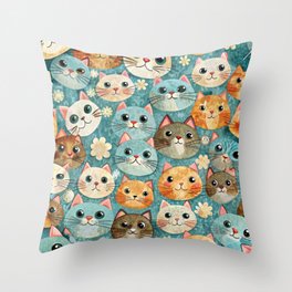 Cute Cats Pattern Throw Pillow