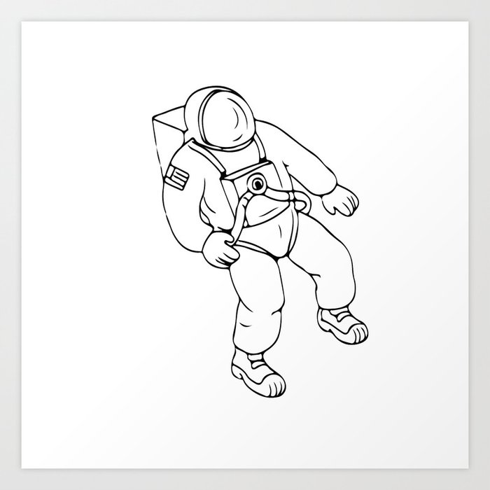 Astronaut Floating in Space Drawing Art Print