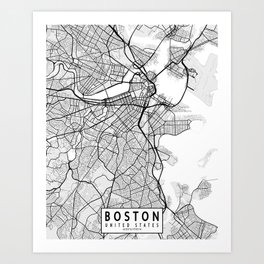 Boston City Map of the United States - Light Art Print