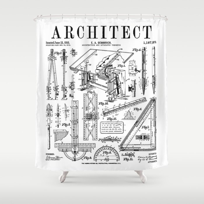 Architect Architecture Student Tools Vintage Patent Print Shower Curtain