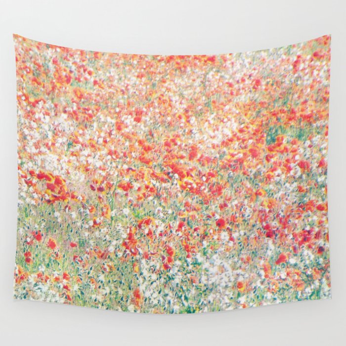 field of red orange flowers vintage photo effect Wall Tapestry
